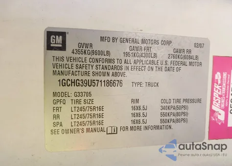 2007 Chevrolet Express Work Van z USA, uszkodzony, nr VIN 1GCHG39U571186676